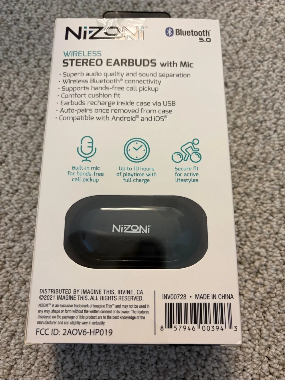 Wireless Stereo Earbuds with Mic - Black